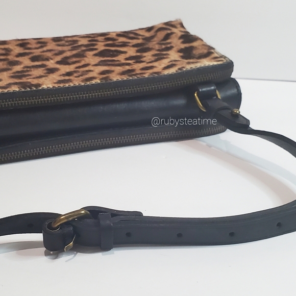 🎉MADEWELL Limited Edition Twin Cross Body Bag,Calf Hair with Leopard Print, NEW - Picture 3 of 16